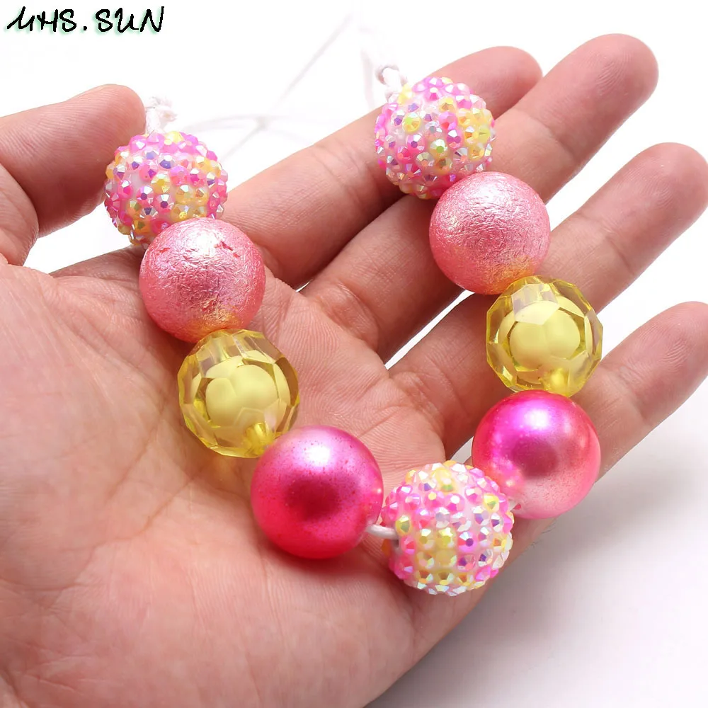 MHS.SUN New design baby chunky beads necklace diy red color bubblegum beaded necklace for kids girls adjustable rope jewelry 1pc