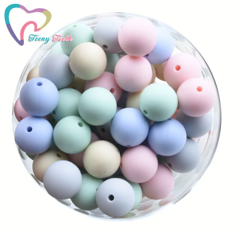 Collar de dentici&oacute;n sensorial respetuoso con el medio ambiente, cuentas redondas de silicona de 9-15 MM, joyer&iacute;a artesanal de lactancia para madres, 20 Uds.-0