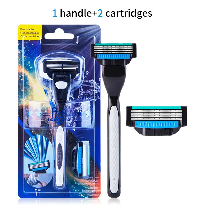 1 Handle 1 Blades RZRIGUETTA бритвенные лезвия для мужчин набор 4 слоя из нержавеющей стали ручные лезвия для бритья Navalha De Barbear - Цвет: 1 Handle 1 Blades