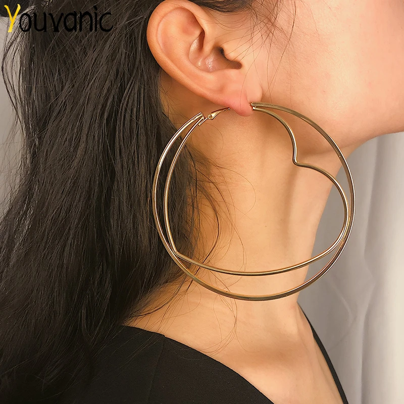 Youvanic Hyperbole большие золотые круглые серьги кольца с сердцем для женщин панк