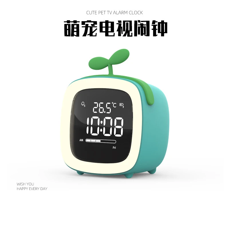 

Cartoon Alarm Clocks Cute Tv Pet Kids Clock Multifunctional Digital Led Night Wake Up Light Table Clock Temperature Display