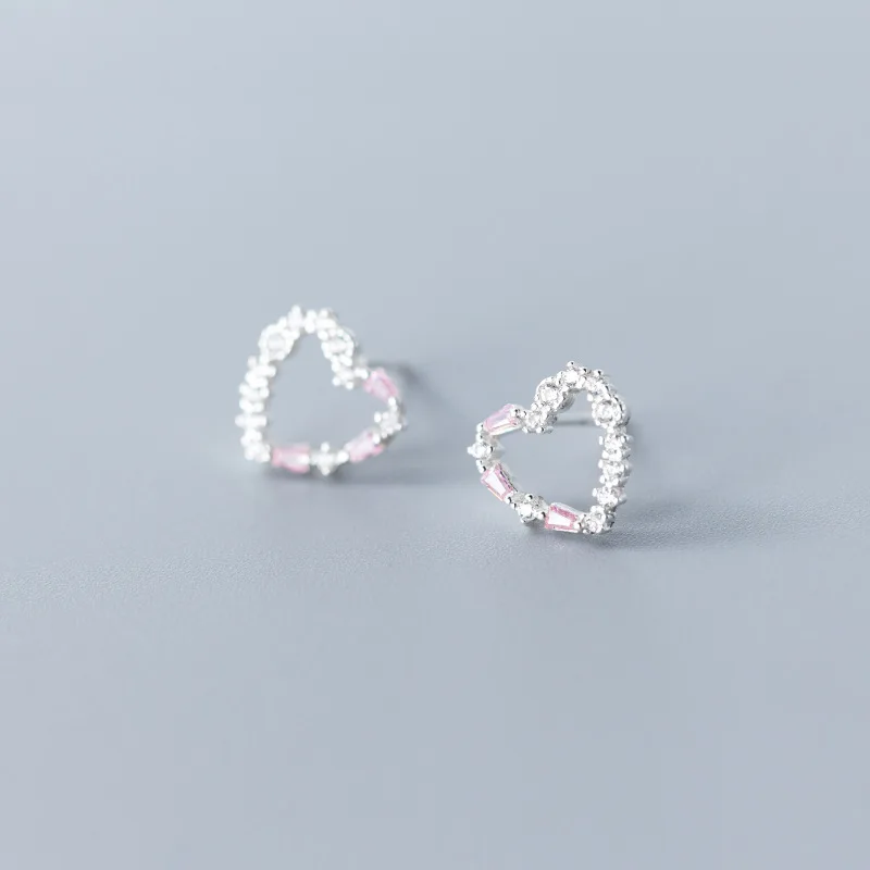 

La Monada Women Stud Earrings Korean 925 Sterling Silver Earrings For Women Jewelry Pink Shine Heart Women's Earrings Stylish