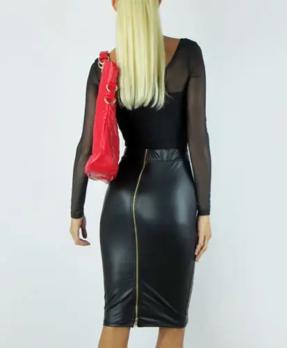 Женские юбки карандаш из искусственной кожи черные миди на молнии сзади Большие