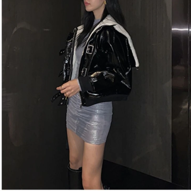 Женская замшевая куртка из искусственной овечьей кожи с меховым воротником |