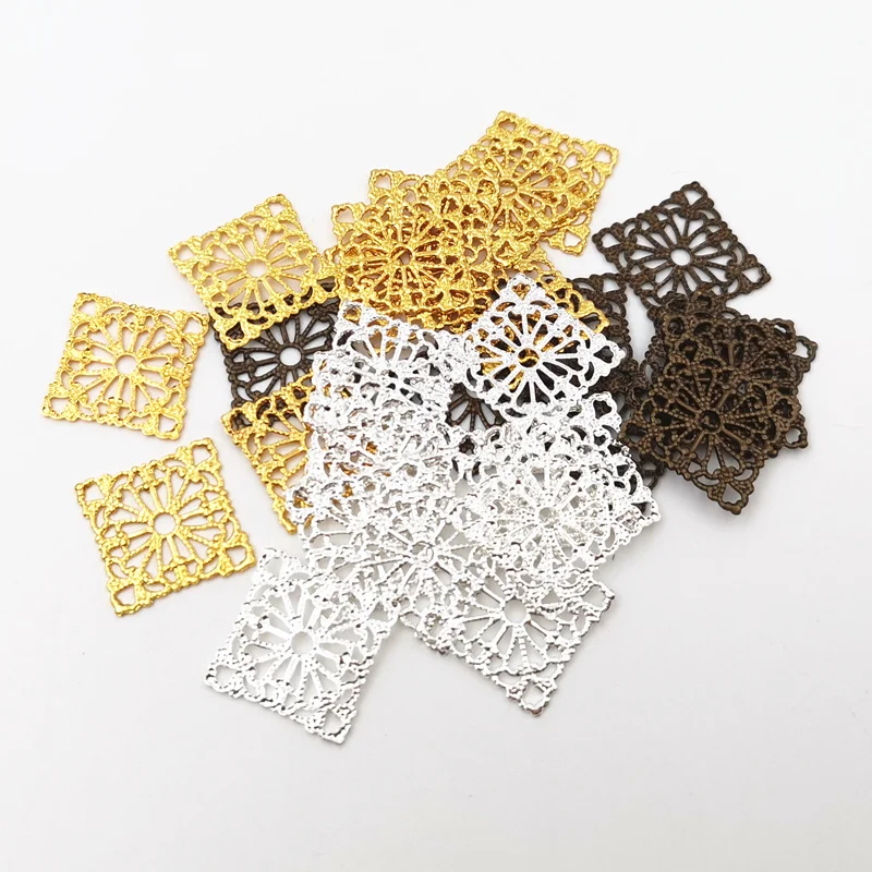 

SIXTY TOWFISH 100 Pieces 15mm DIY Handmade Materials Jewelry Accessories Brass Flower Filigree Flower Slice Square Charms