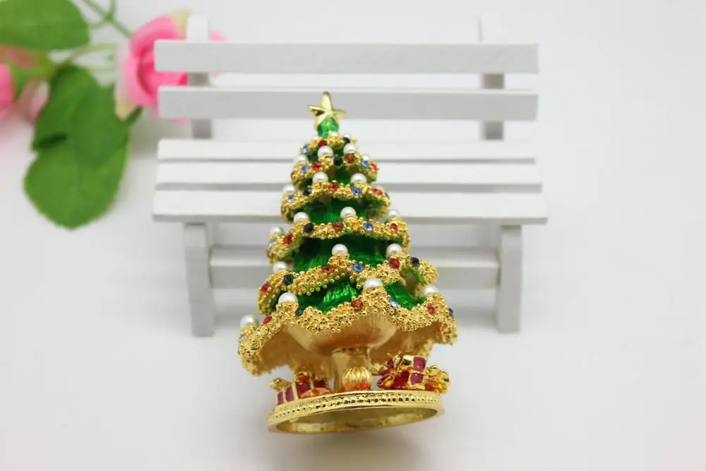 Small Bejeweled Christmas Tree Trinket Box  Christmas Traditional Tree Shaped Trinket Jewelry Box