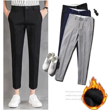 2021 New Men's Winter Plus Velvet Warm Trousers Men's Korean Casual Pants Slim Fashion Black Gray Trousers Men (3)