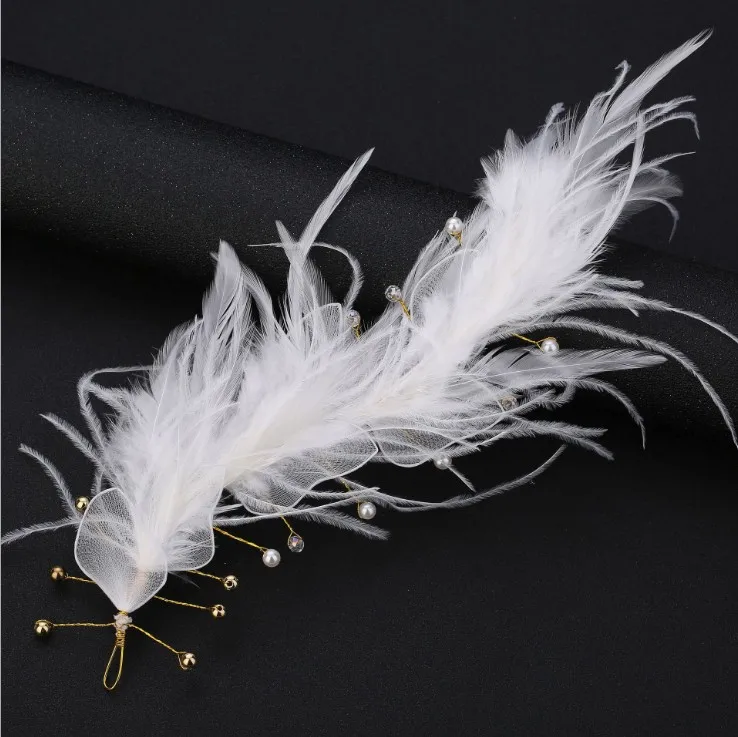 Женская тиара с белыми перьями повязка для волос украшением вечерние свадебные