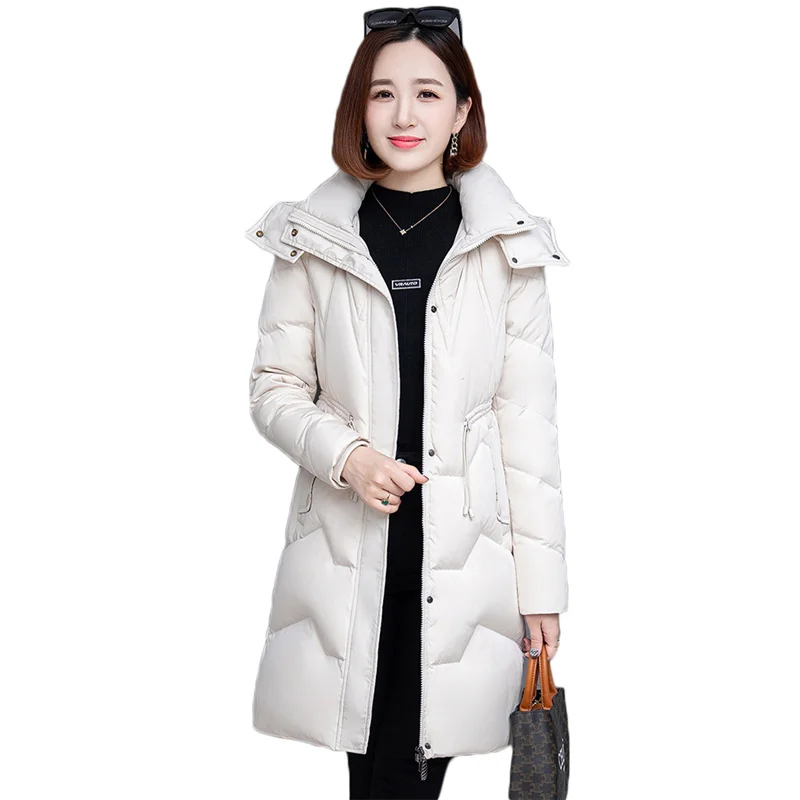 

White Duck Velvet Down Cotton Coat Women 2022 New Winter Fashion Long Slim Black Khaki Thick Warmth Hooded Parkas Jacket Female