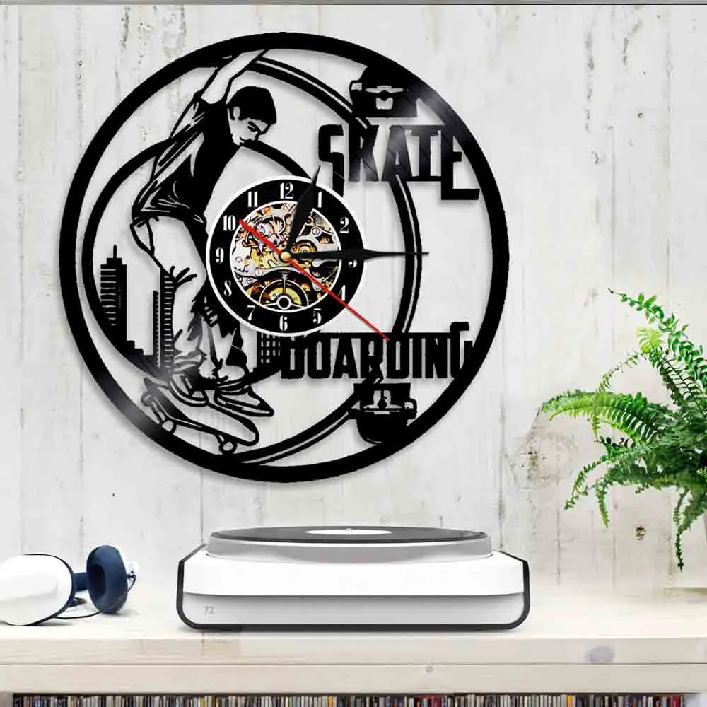 Настенные часы для скейтборда тихие дизайнерские настенные с виниловой