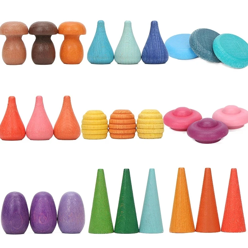 

6Pcs/set Montessori Wooden Toys Wooden Rainbow Blocks Stacking toy Mushrooms Blocks Baby Toys Montessori Educational Toys