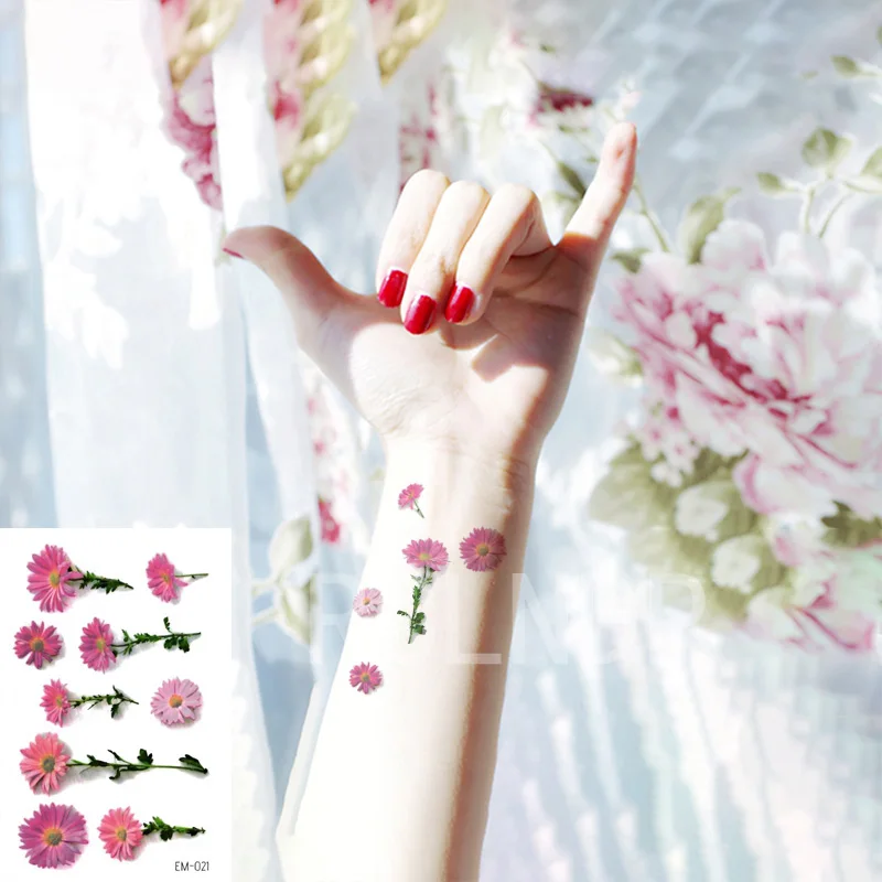 

Водостойкая Временная тату-наклейка, розовый цветок маргаритки, милый маленький цвет, растение, искусственная тату-наклейка, тату боди-арт ...