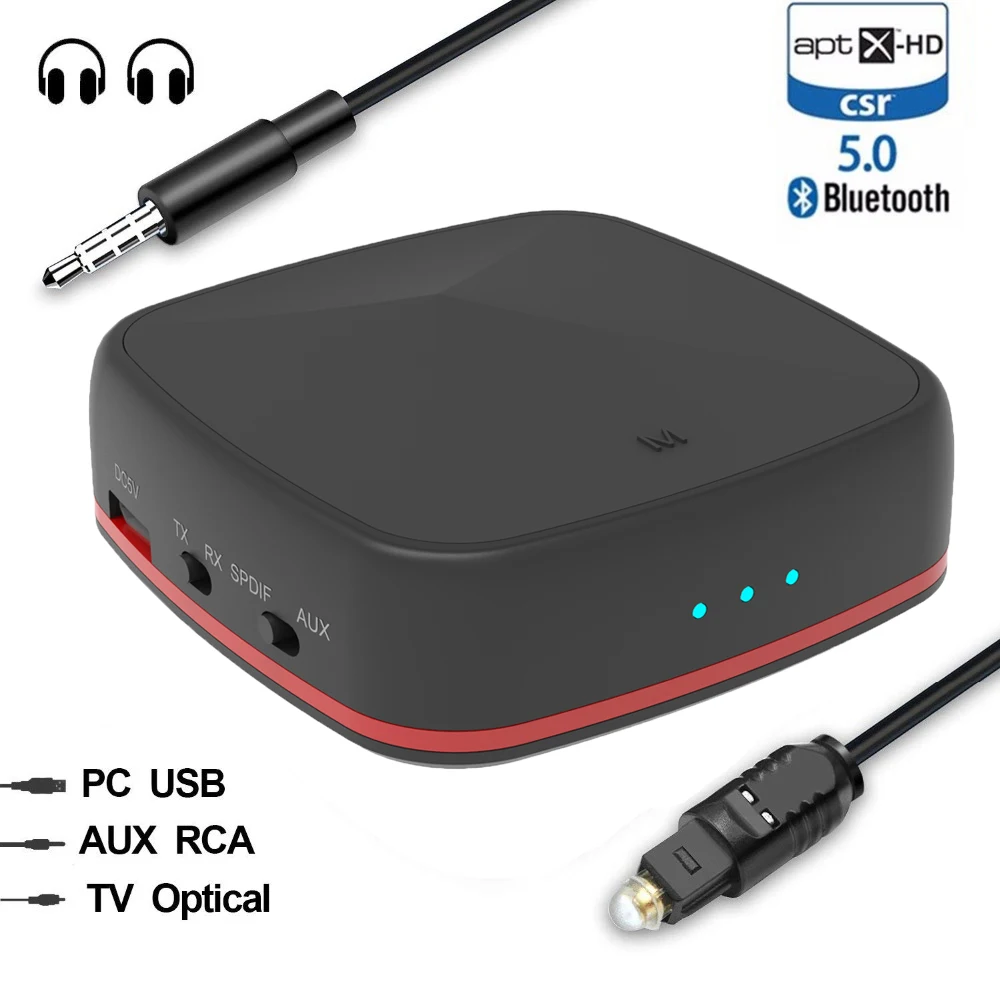 

Bluetooth 5.0 Aptx HD LL Low Latency Music SPDIF Toslink RCA Aux Transmitter Receiver A2DP Wireless home stereo audio TV Adapter