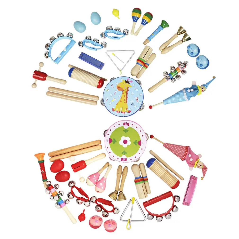 

2021 NEW Juguetes Musicales Instrumentos Orff Banda Ritmo Kit Para Con Pandero De Guiro Campanillas Maracas Trompeta Armenica