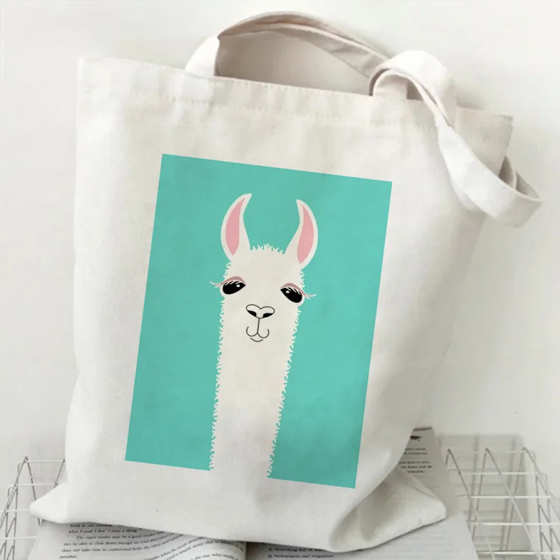 

Cute Alpaca Cartoon Pattern Printing Handbag Ladies Shopper Bags Aesthetic Graphic Canvas Shopping Bags Totes Large Capacity Bag