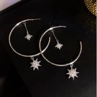 personality super big circles hoop earrings for women fashion silver color jewelry trendy retro big round circle star earrings