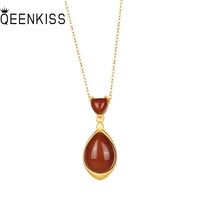 qeenkiss nc5190 fine jewelry wholesale fashion woman bride mother birthday wedding gift water drop agate jade 24kt gold necklace
