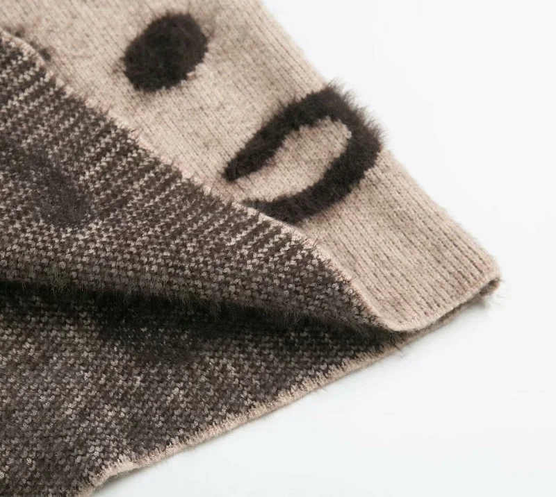 Женский леопардовый свитер повседневный короткий вязаный с круглым вырезом