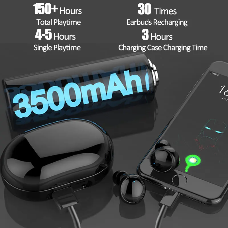 TWS Bluetooth 5.0 Earphones IPX8 Waterproof Blutooth Headset True Wireless Earbuds for Swimming IP68 Bathing 3500mAh Power Bank |
