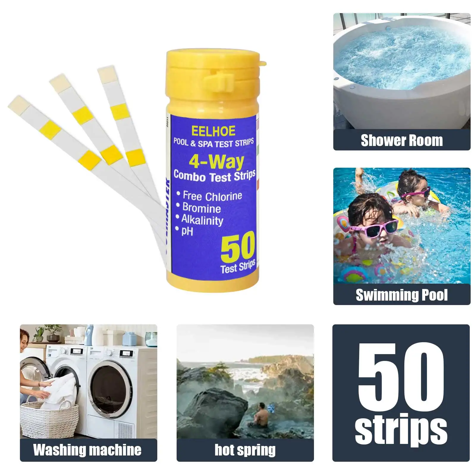 

50PC Swimming pool pH Test paper 3 in 1 Test Strip Chemical Accurate Swimming Pool Accessories Water quality Evaluation