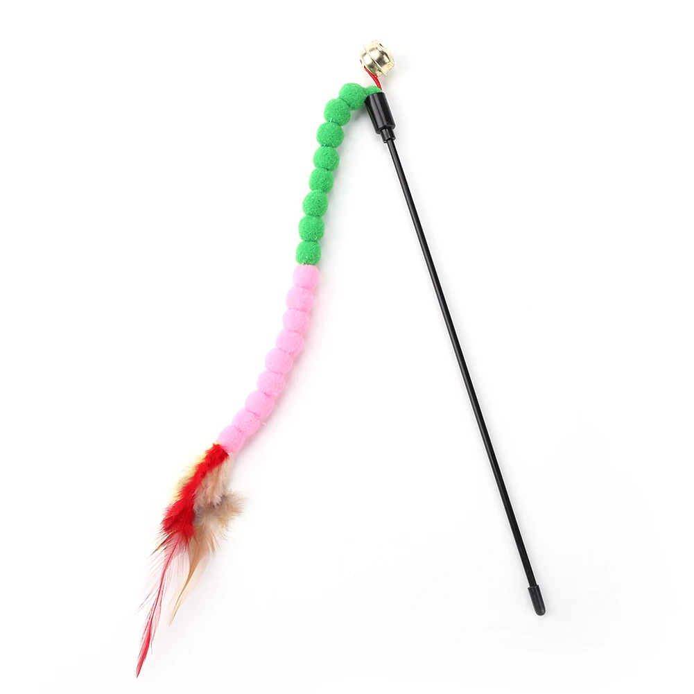 

Pet Cat Teasing Stick Pompom Feather Wand Funny Wand Kitten Interactive Toys for Household Animals Cats Entertainment
