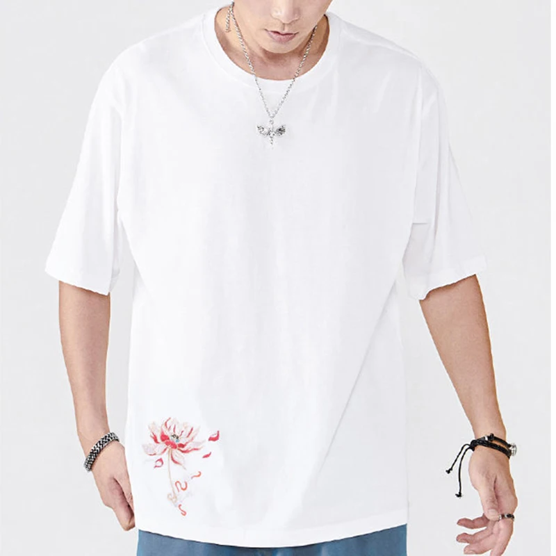 Мужская Тонкая футболка с коротким рукавом свободная оверсайз в китайском стиле