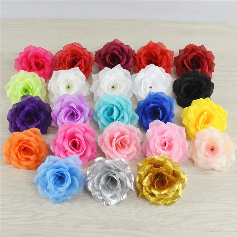 

100pcs 23Colors 10CM artificial fake silk rose flower head for diy wedding arch wall background bouquet floewr decoration gold