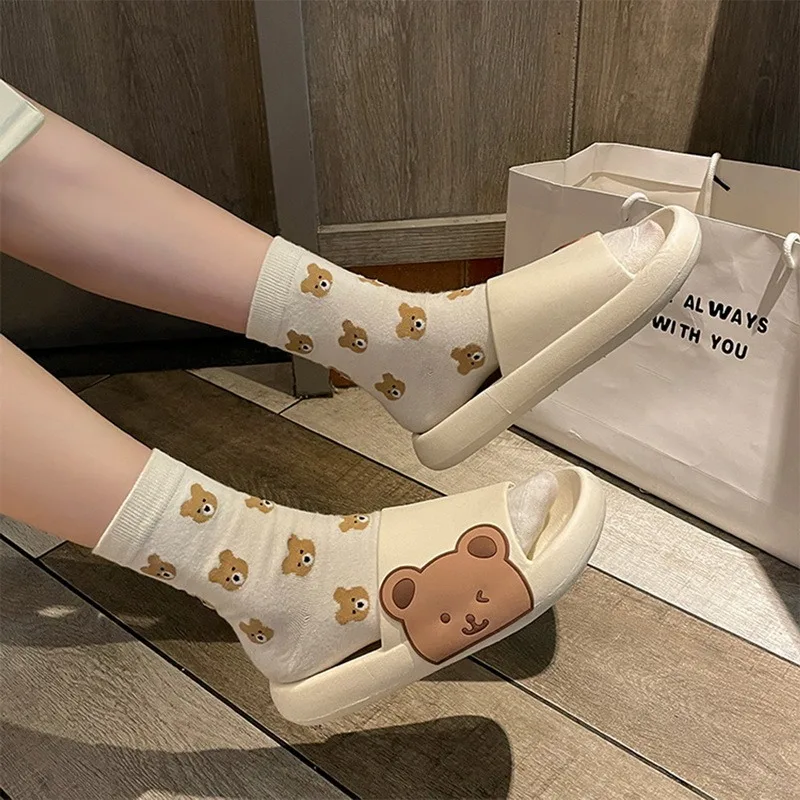 

Bear Slippers Women's Summer Flip-Flops Sandals 2021 Platform Casual House of Sunny Kawaii Home Soft