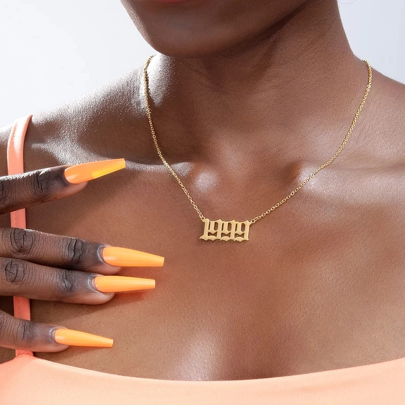 

Retro Birth Year Necklaces for Women Stainless Steel Necklace Gold Silver Number Choker Fashion Women Jewelry Birthday Gift 2021