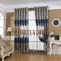 european high grade water soluble curtains for living room bottom jacquard stitching blue peacock embroidered sheer curtain