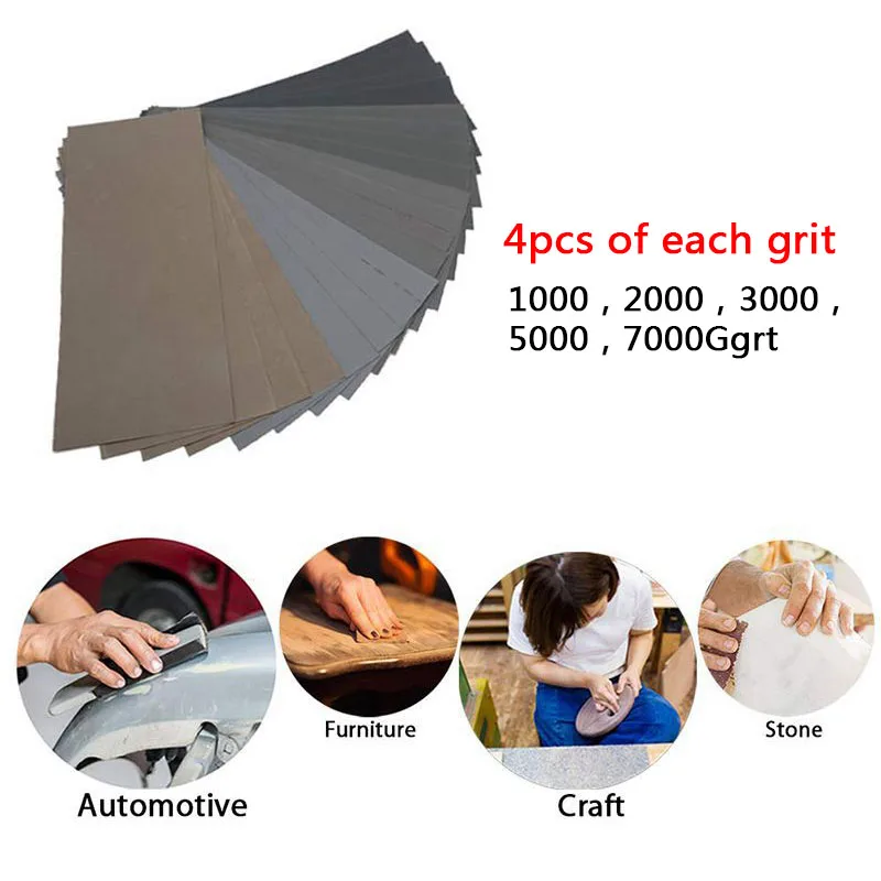 

20PCS Wet Dry Sandpapers 1000-7000 Grit Sanding Paper Sheets For Glass Metal Wood Polishing 9x3.6inch Sandpapers