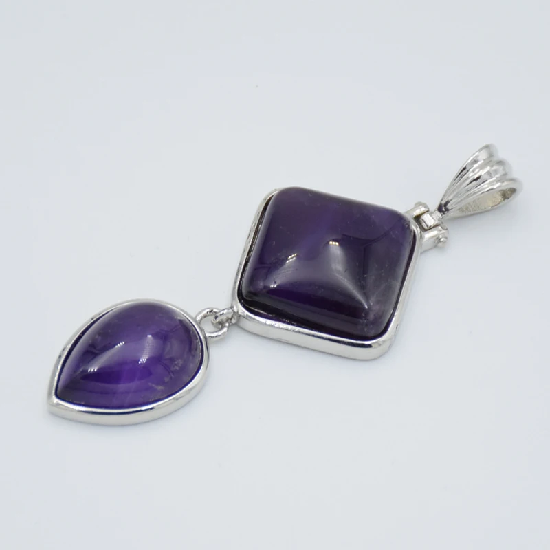 New Water Drop Square Shape Natural Stone Pendant Pink Crystal Quartz Lapis Geometric Pendants for Necklaces Women Men Jewelry | Украшения