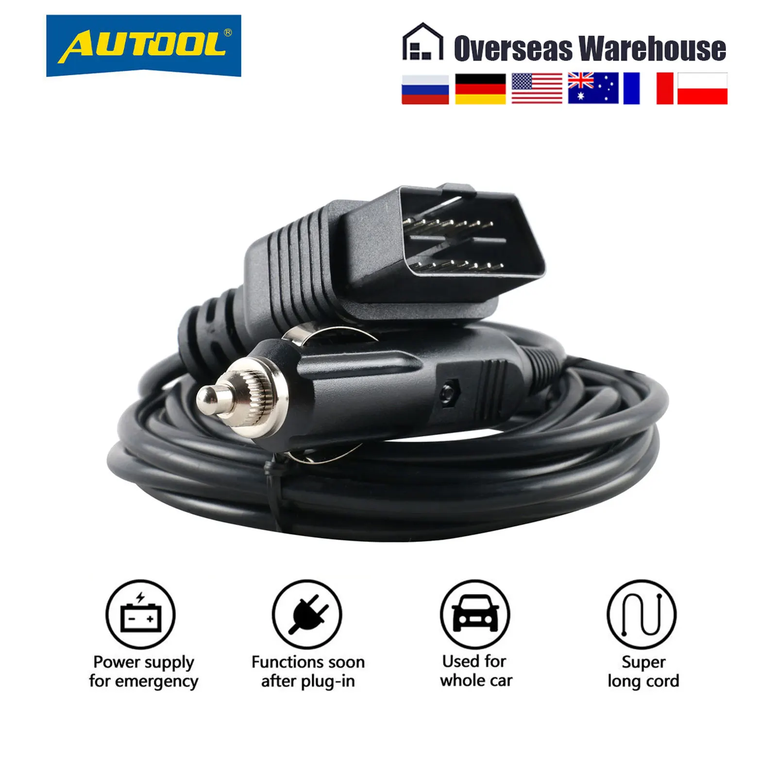 

AUTOOL BT50 OBD2 автомобиль ECU аварийного питания для 12 В постоянного тока источник питания кабель OBD памяти Saver ECU разъем интерфейса питания