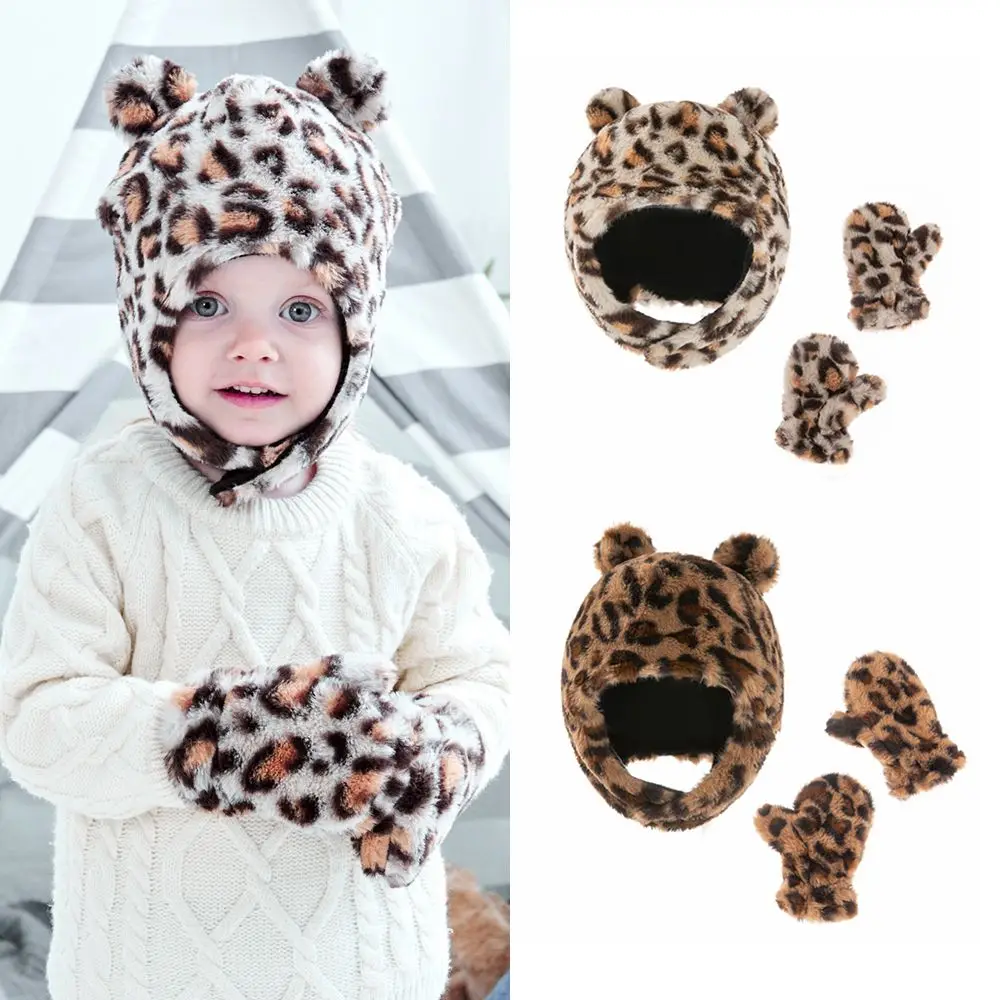 

for Boys and Girls Cute Winter Soft Kids Baby Hats Gloves Set Earflap Beanies Warm Mittens Fleece Thermal For 1-4 Years
