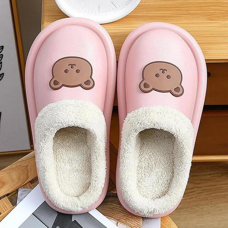 

Women's Home Slipper Cotton Female Winter Shoes Autumn Indoor Thick-soled Cute Couple Waterproof Warm Plush Slides Flip Flops