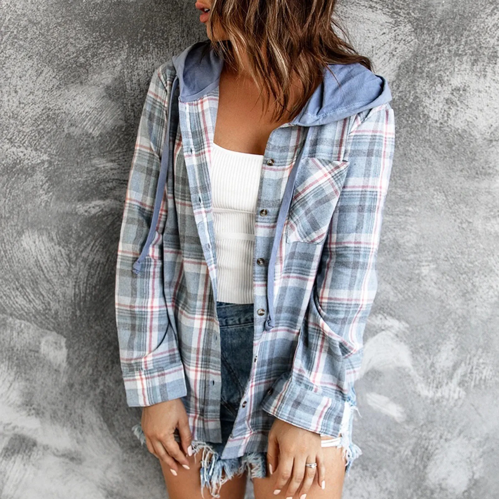 

Women Long Sleeve Tops Plaid Hoodies Jacket Button Down Casual Blouse Shirts Tops Coat Warm Comfy High Quality Coat Casaco 2021
