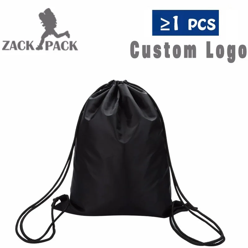 black without logo 5 шт. на заказ сумки на шнурке водонепроницаемый спортивный полиэфирный рюкзак для школьников и студентов Mochila печать логотипа мешок - Цвет: black without logo