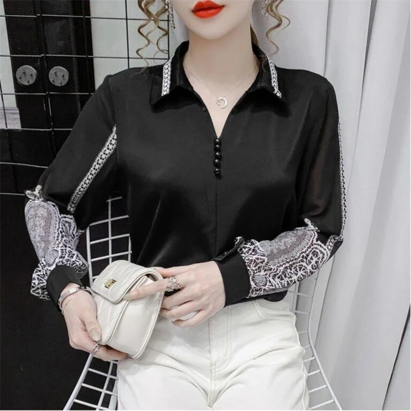 Винтажная шифоновая рубашка с принтом женские блузки пуловер отложным