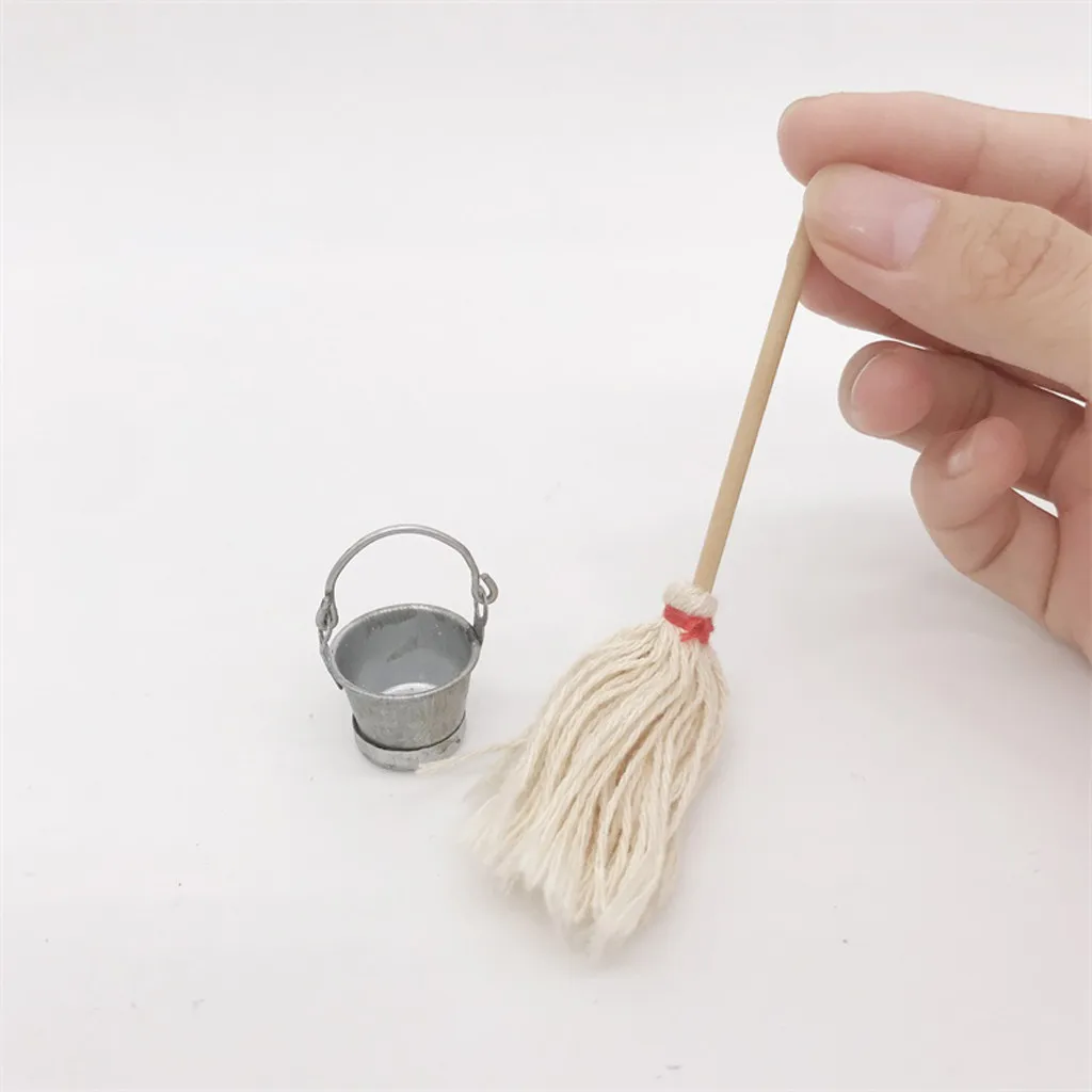 1:12 Dollhouse Miniature Scale Fairy Garden Furniture Vintage Mop Bucket Set Doll House Accessories Simulation Kids Toy M40# | Игрушки и