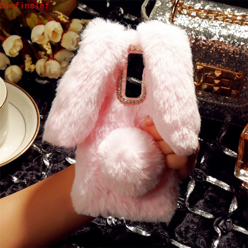 Fluffy Rabbit Hair Fur Phone Cases For LG K10 K8 2017 Case for LG k10 Power Plush Stylo 5 4 Q60 Q70 K50S K40S Soft Back Covers