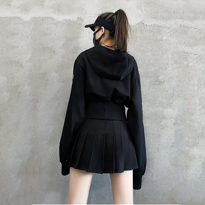 

NSMW MI New 2021 Spring Autumn Sweater Women Hip-Hop New Hooded Sweater Waist Fashion Casual Short Loose Sweater Top A12