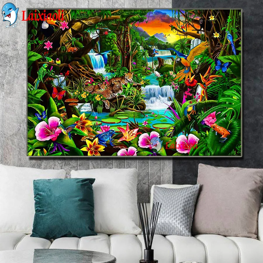 

Алмазная 5D картина «Весенний лес» с животными, Набор для вышивки крестиком, полная выкладка, мозаика, рисунок «Водопад», декор для рисования