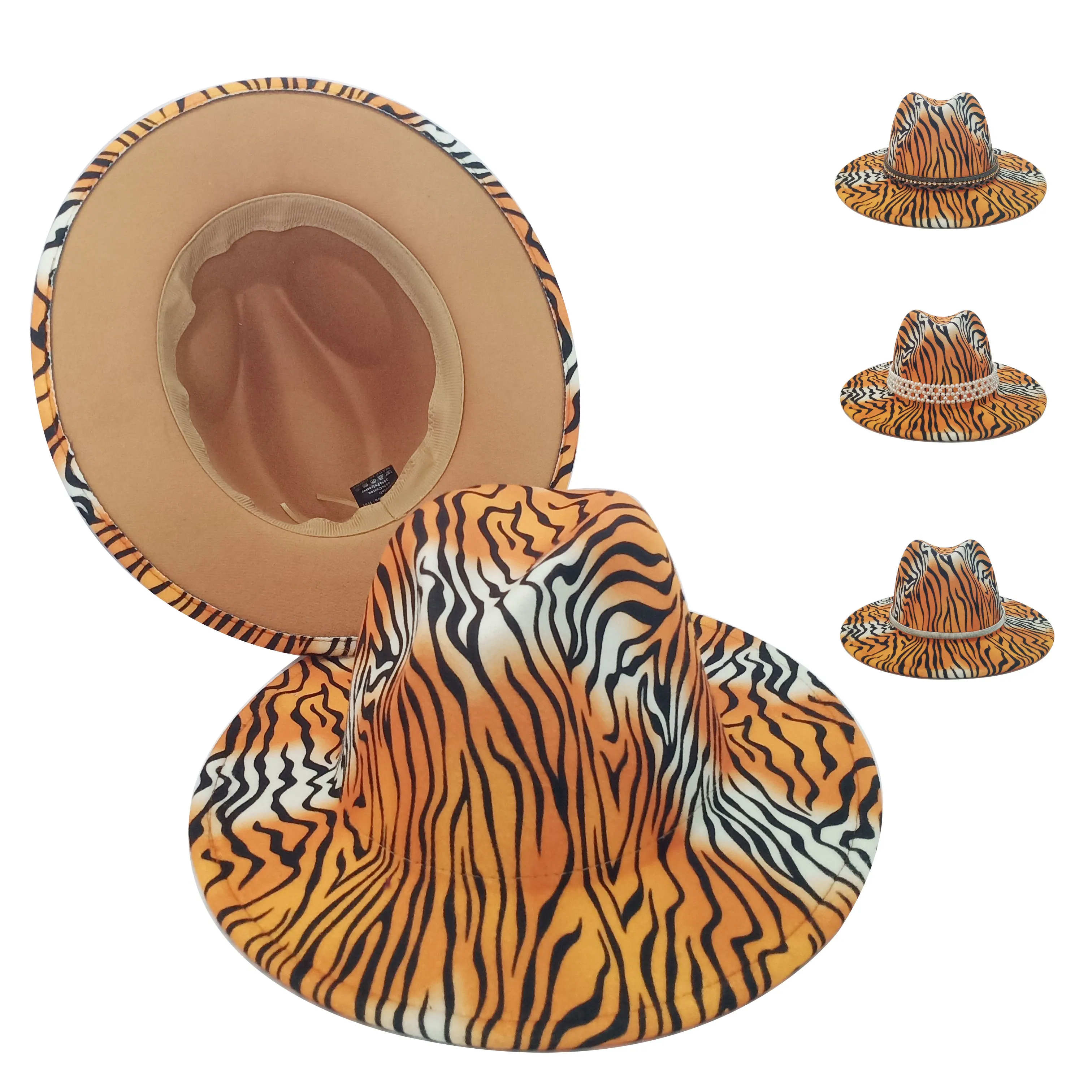 

Шляпа-федора унисекс, Женская Ковбойская шляпа с тигровыми полосками, шляпа для представлений, шляпа с широкими полями, оптовая продажа шап...