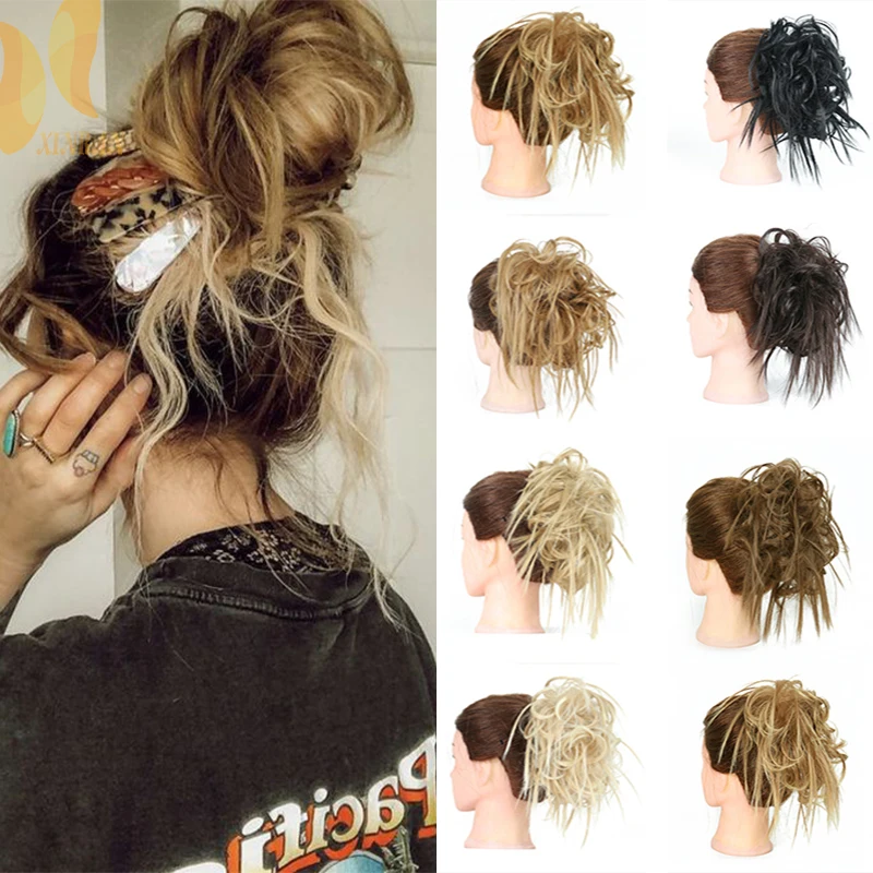 

XINRAN Synthetic Messy Hair Bun Tousled Hairpiece Elastic Band Chignon Curly Scrunchie Updo Cover Hair Tail for women