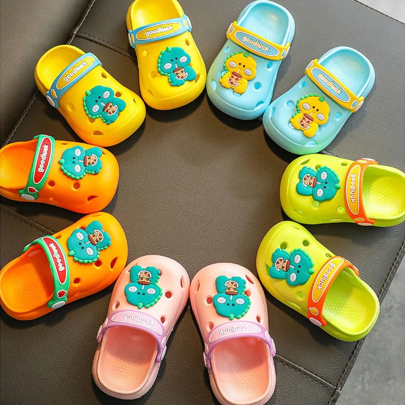 

Kids Garden Shoes Cute Home Toddler Slippers Anti-slip Girls Boys Beach Sandals Dinosaur Pattern Soft Bottom Flat Comfortable