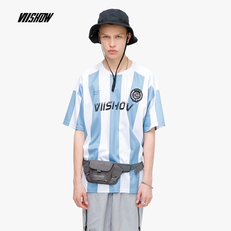 VIISHOW 2019 летняя новая футболка с коротким рукавом в синюю и белую полоску мужская