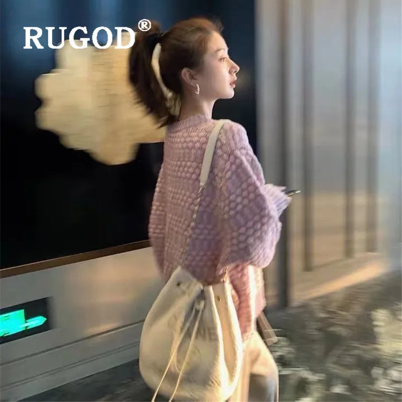 RUGOD 2019 свитер с v-образным вырезом женский геометрический вязаный пуловер