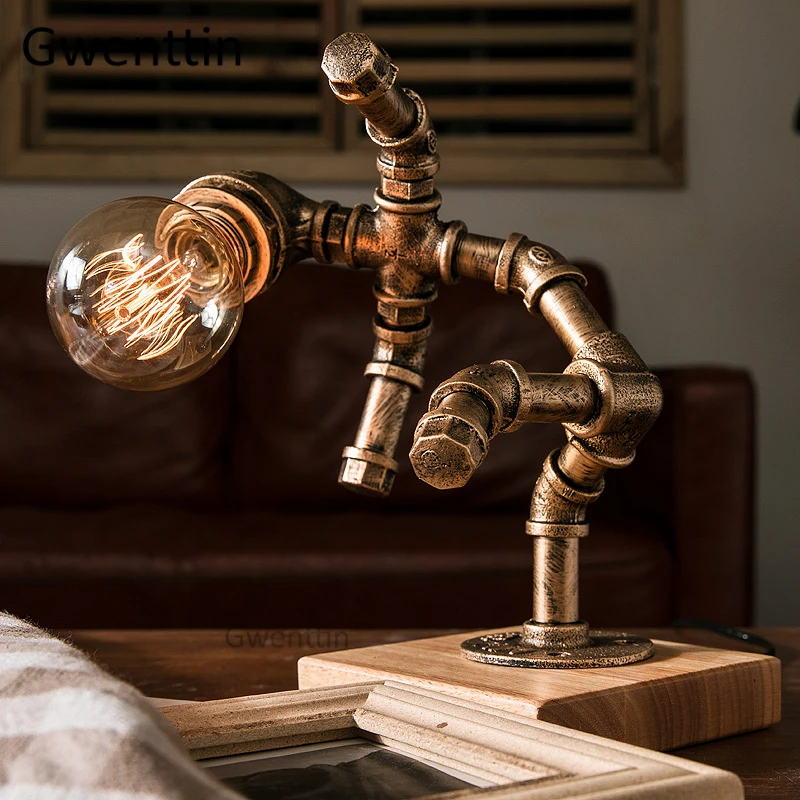 Винтажные настольные лампы в стиле робот с водопроводной трубкой светодиодная