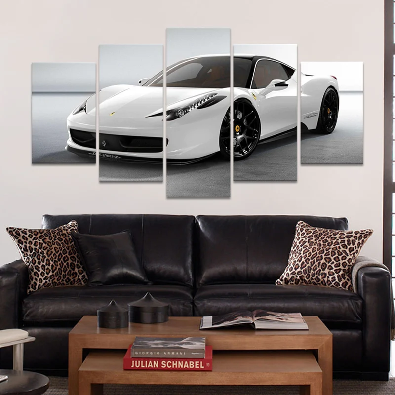 

Ferrari 458 5pcs Rain gt supercars rainy track artwork fabric posters on the wall picture home art living room decoration