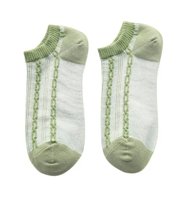 Womens Girls Green Stripe Socks Low socks Three pairs